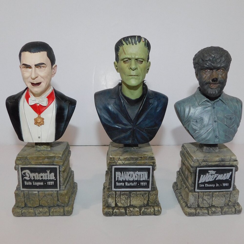 2004 Legacy Collection Frankenstein Dracula Wolf Man Busts Sideshow Collectibles